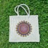 Large jute tote bags with Spiralling Elegance design - sand colour – eco-friendly, reusable, and perfect for shopping. Shipping across Australia. Bulk custom print available.