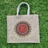 Large jute tote bags with Spiralling Elegance design -natural beige colours – eco-friendly, reusable, and perfect for shopping. Shipping across Australia. Bulk custom print available.