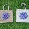 Large jute tote bags with mystic flower design - 2 bag colours – eco-friendly, reusable, and perfect for shopping. Shipping across Australia. Bulk custom print available.
