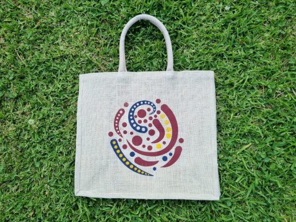 abstract1-d Large jute tote bags with free flowing harmony - Sand colour – eco-friendly, reusable, and perfect for shopping. Shipping across Australia. Bulk custom print available.