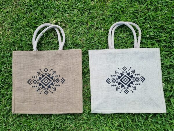 celtic1-both Large jute tote bags with celtic starburst design - 2 bag colours – eco-friendly, reusable, and perfect for shopping. Shipping across Australia. Bulk custom print available.
