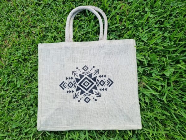 celtic1-d Large jute tote bags with celtic starburst design - Sand colour – eco-friendly, reusable, and perfect for shopping. Shipping across Australia. Bulk custom print available.