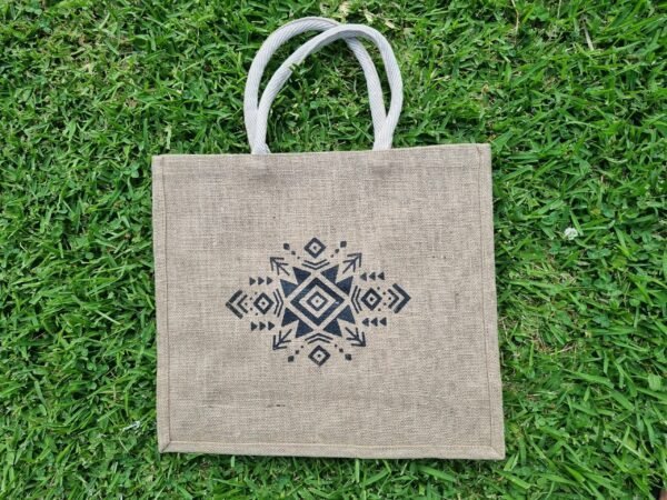celtic1-n Large jute tote bags with celtic starburst design - natural beige colour – eco-friendly, reusable, and perfect for shopping. Shipping across Australia. Bulk custom print available.
