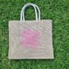 Large jute tote bags with paisley floral design - natural beige colour – eco-friendly, reusable.