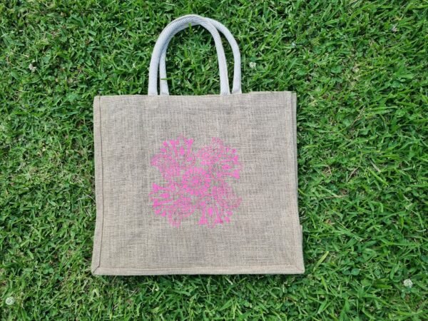 floral2-n Large jute tote bags with paisley floral design - natural beige colour – eco-friendly, reusable.